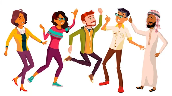 Tanzende Menschen setzen Vektor. lustig und freundlich. freudige Emotionen. isolierte flache Cartoon-Illustration — Stockvektor