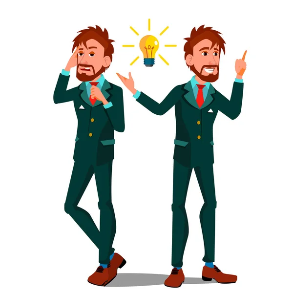 Solution Concept Vector. Businessman. Solution Of The Problem. Success Strategy. Brainstorming, Find Way Out. Great Idea. Promotion. Different Directions. Flat Cartoon Illustration — Stock Vector