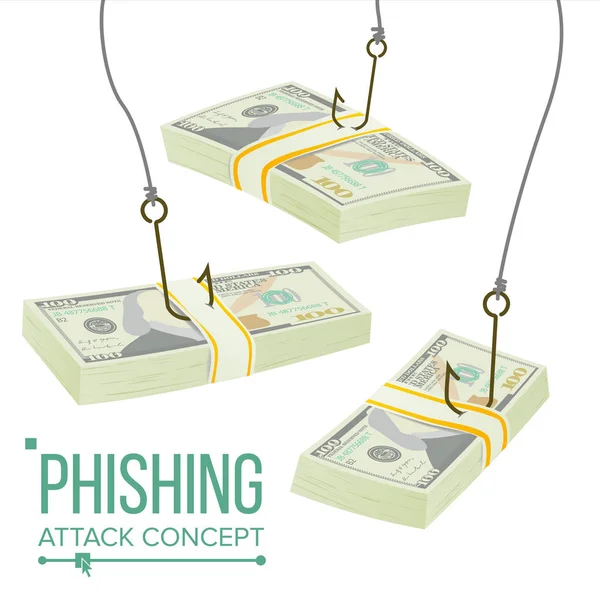 Phishing Money Konzeptvektor. Betrugsschutz. Leckage-Informationen. Wirtschaftskrise. Cartoon-Illustration — Stockvektor