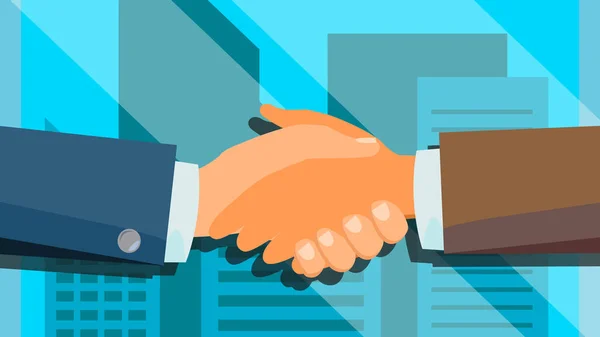 Handshake begreppet vektor. Lyckliga partnerskap. Framgång Deal. Finansiella teknik. Flat Illustration — Stock vektor