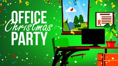 Office Noel partisi vektör. Yeni yıl kutlama. Tatil. Karikatür çizim