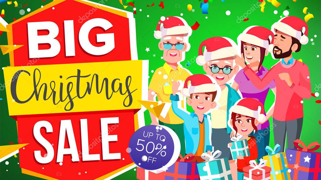 Christmas Sale Banner Vector. Super Sale Flyer. Discount Up To 50 Off. Super Flyer. Illustration