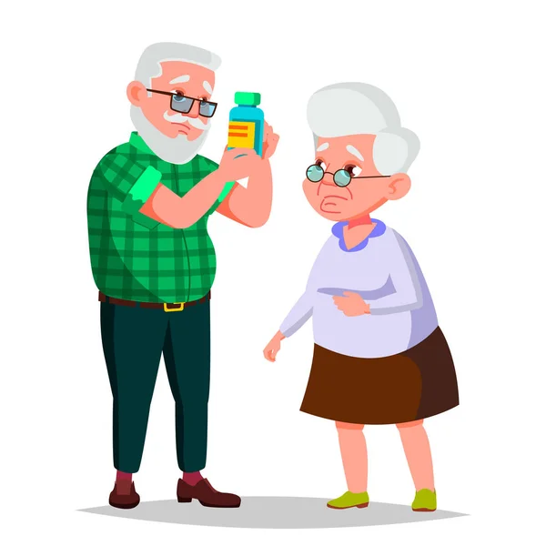 老年夫妇的向量。祖父和祖母。情况。年长的人。欧洲。独立平板卡通插图 — 图库矢量图片