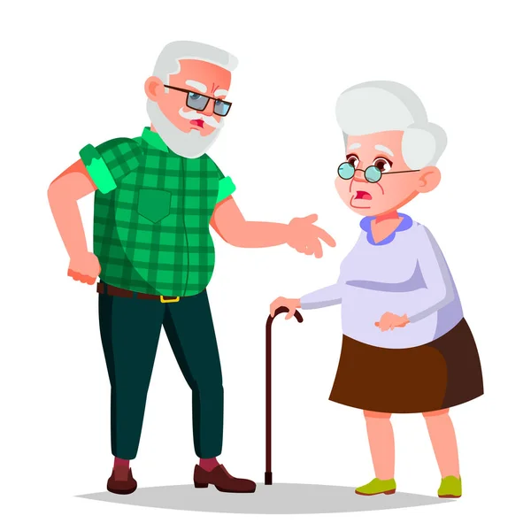 Elderly Couple Vector. Grandfather And Grandmother. Face Emotions. Happy People Together. Isolated Flat Cartoon Illustration — Stock Vector