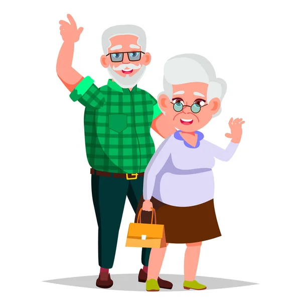 Elderly Couple Vector. Grandpa With Grandmother. Lifestyle. Couple Of Elderly People. Isolated Flat Cartoon Illustration — Stock Vector