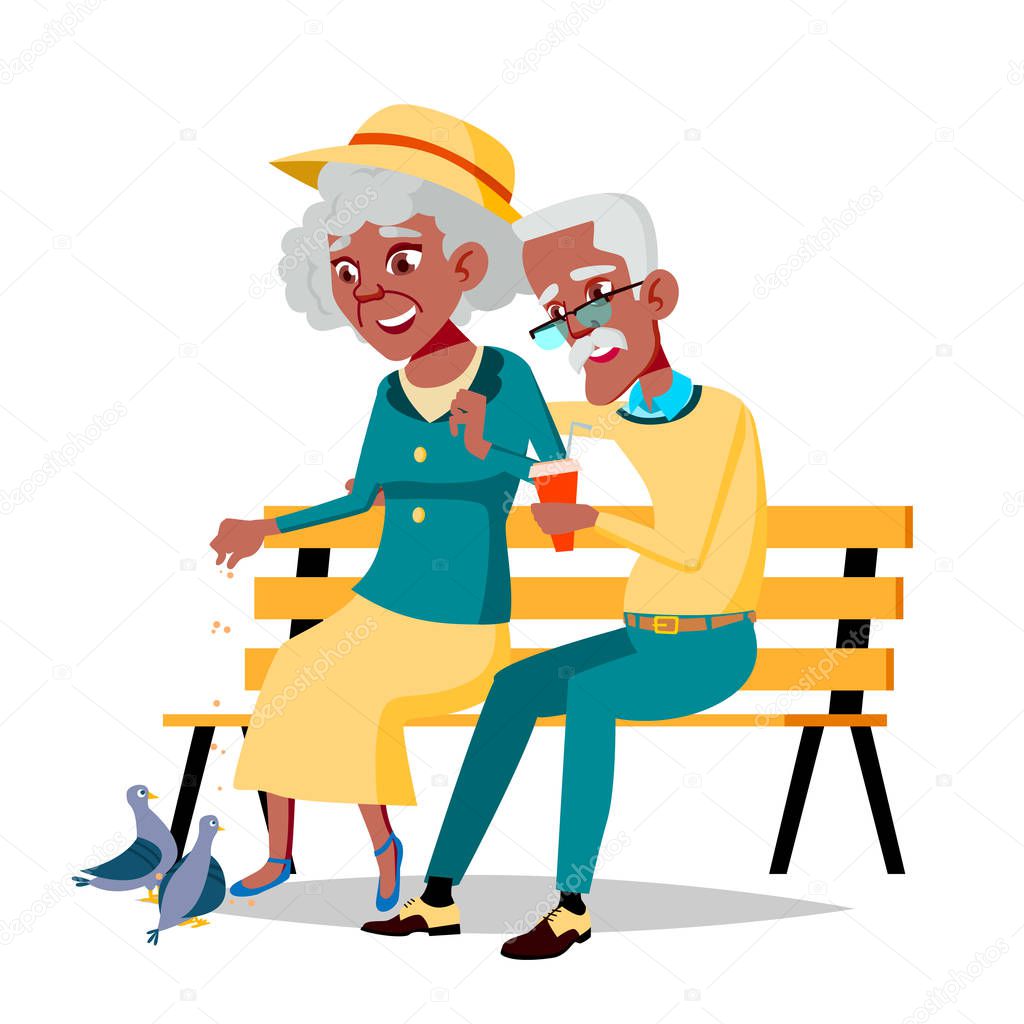 Elderly Couple Vector. Grandfather And Grandmother. Face Emotions. Happy People Together. Isolated Flat Cartoon Illustration