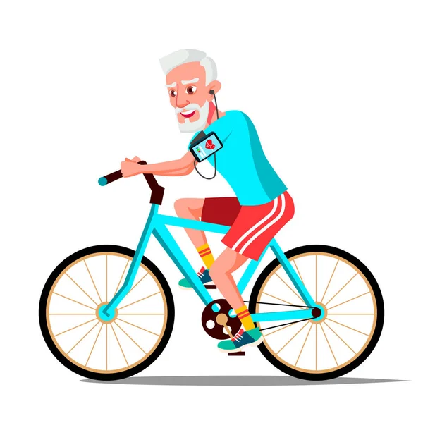 Il vecchio in sella a un vettoriale di biciclette. Stile di vita sano. Biciclette. Attività sportive all'aperto. Illustrazione isolata — Vettoriale Stock