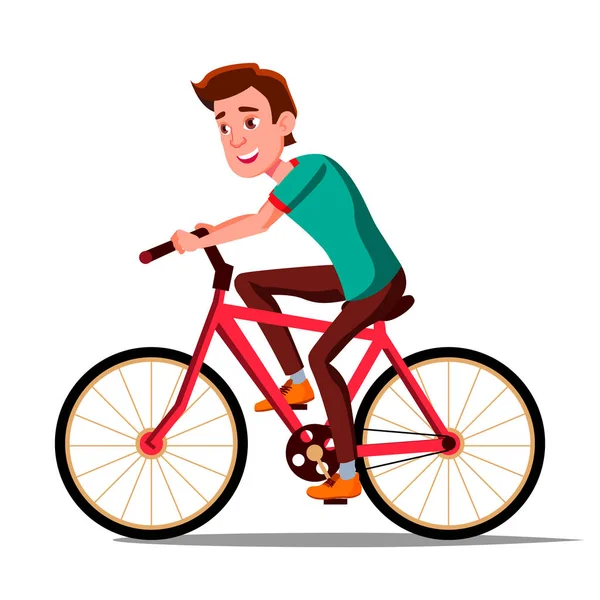 Ragazzo adolescente che cavalca sul vettore della bicicletta. Stile di vita sano. Biciclette. Attività sportive all'aperto. Illustrazione isolata — Vettoriale Stock