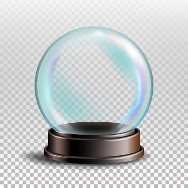 Noel Snowglobe vektör. Boş kar küresi. Kış Xmas tasarım öğesi. Şeffaflık hatıra. Gerçekçi illüstrasyon