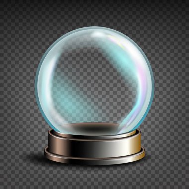 Noel Snowglobe vektör. Cam Küre bir stand. Şeffaflık hatıra. Gerçekçi illüstrasyon