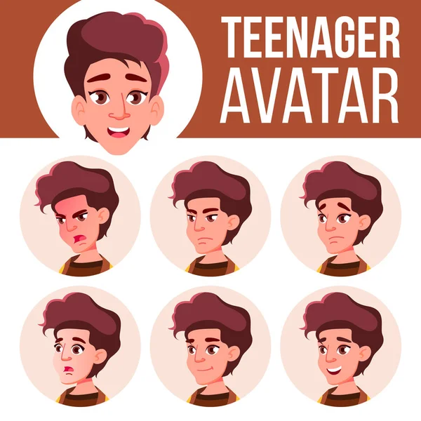 Teen Girl Avatar Set Vector. Emociones faciales. Estudiante de escuela. Ilustración de cabeza de dibujos animados — Vector de stock