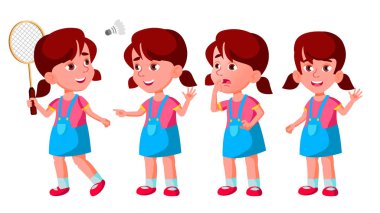 Kız Anaokulu çocuk Set vektör teşkil etmektedir. Bebek ifade. Okul öncesi. Hayat. Kartpostal, duyuru, kapak tasarımı için. İllüstrasyon izole karikatür
