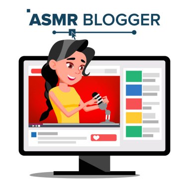 Nunavukatı Blogger kanal vektör. Kadın. Etkisi rahatla. Uykusuzluk kavramı. Popüler Video flama Blogger. İzole illüstrasyon