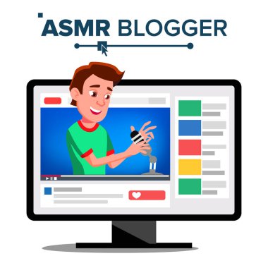 Nunavukatı Blogger kanal vektör. Adam fısıltı. Uykusuzluk kavramı. İzole illüstrasyon