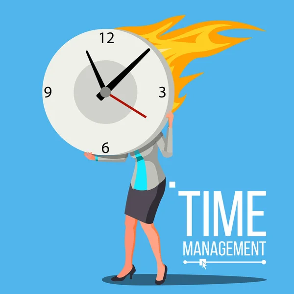 Time Management nő vektor. Szabad idő. Vezérlő. Kezelése. Üzleti illusztráció — Stock Vector