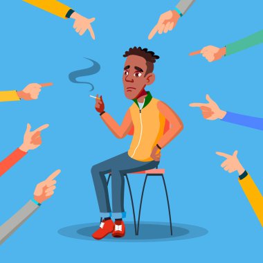 Victim Afro American Teen Vector. Depressed Person. Guilty, Ashamed. Hands Pointing Finger. Illustration clipart