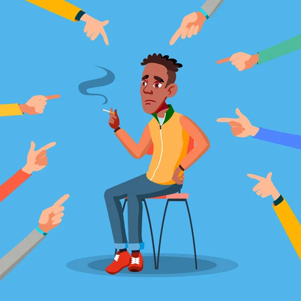 Victim Afro American Teen Vector. Depressed Person. Guilty, Ashamed. Hands Pointing Finger. Illustration — Stock Vector