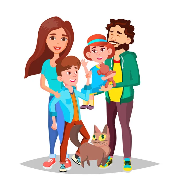 Family Vector. Dad, Mother, Kids. Happy. Portrait. Banner, Flyer, Brochure Design. Isolated Cartoon Illustration — Stock Vector