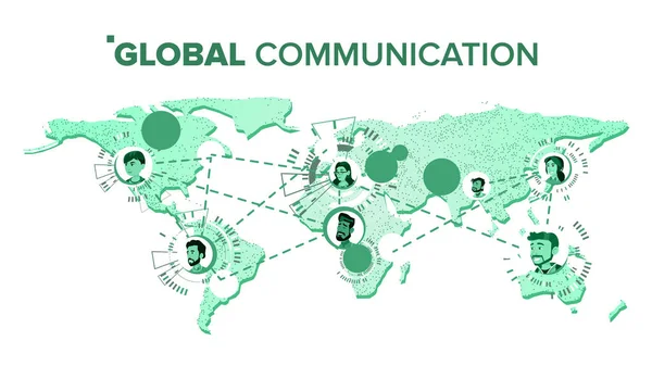 Vector de comunicación global. Chat En Mapa del Mundo A Distancia. En todo el mundo. Ilustración aislada — Vector de stock