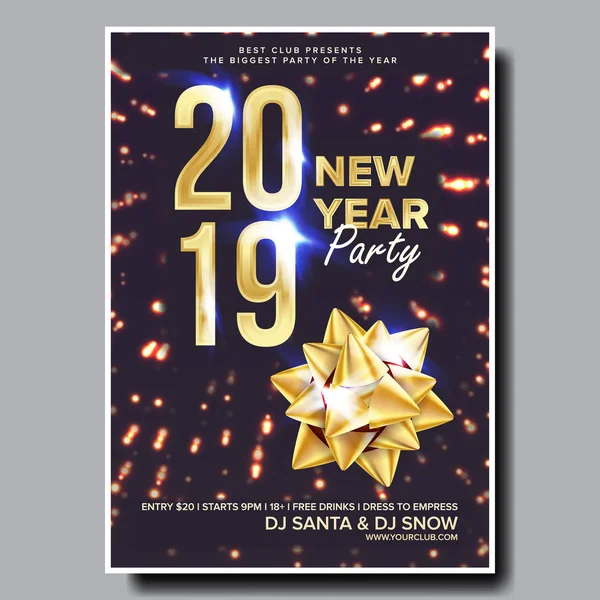 Plakat-Vektor für Party-Flyer 2019. Frohes neues Jahr. Nachtclubfeier. Musikalisches Konzertbanner. Design-Illustration — Stockvektor