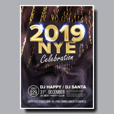 2019 Party Flyer Poster Vector. Happy New Year. Music Night Club Event. Greeting Dance Event. Design Illustration clipart