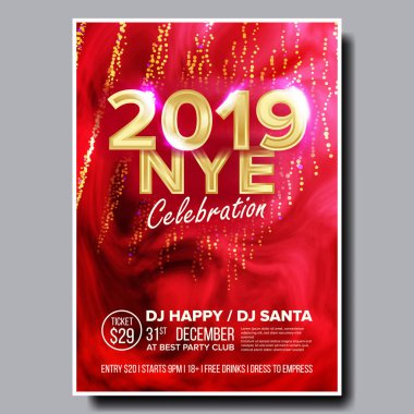 2019 parti el ilanı Poster vektör. Yeni Yılınız Kutlu Olsun. Müzik gece kulübü etkinliği. Dans olay tebrik. Tasarlamak