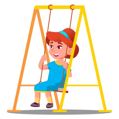 Küçük kız Bahçesi vektör bir salıncak üzerinde eğleniyor. İzole illüstrasyon