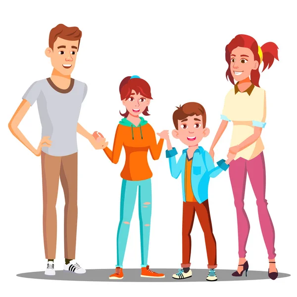 Happy Child Holding Hands With Parents Vector. Isolated Illustration — Stock Vector