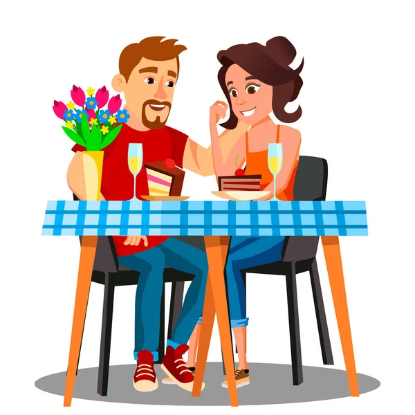 Cena romántica para una joven pareja casada en casa Vector. Ilustración aislada — Vector de stock