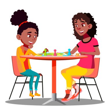 Mother And Daughter Playing A Board Game Together Vector. Isolated Illustration clipart