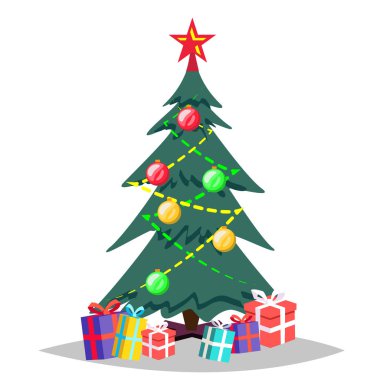 Noel ağacı vektör. İzole kış illüstrasyon karikatür