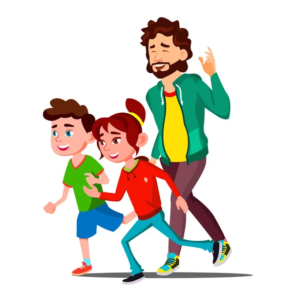 Junge Sportfamilie mit Kindern laufen Vektor. Vereinzelte Illustration — Stockvektor