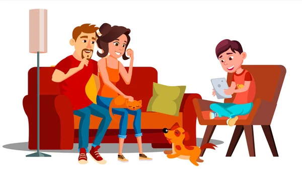 Family Relaxing At Home Together Vector. Isolated Illustration — Stock Vector