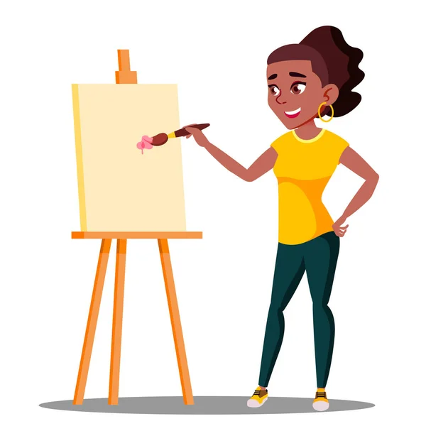 Estudante Art College Desenho no Easel Vector. Ilustração isolada — Vetor de Stock