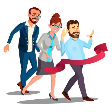 Runing bitiş çizgisine Vector öğesine uygun eğitim, iş ofis çalışanları iş. İzole illüstrasyon