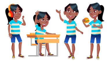 Kız kız öğrenci çocuk Set vektör teşkil etmektedir. Siyah. Afro Amerikalı. Lise çocuk. Çuval. Eylül, okul, Teen. Web, broşür, afiş tasarımı için. İllüstrasyon izole karikatür