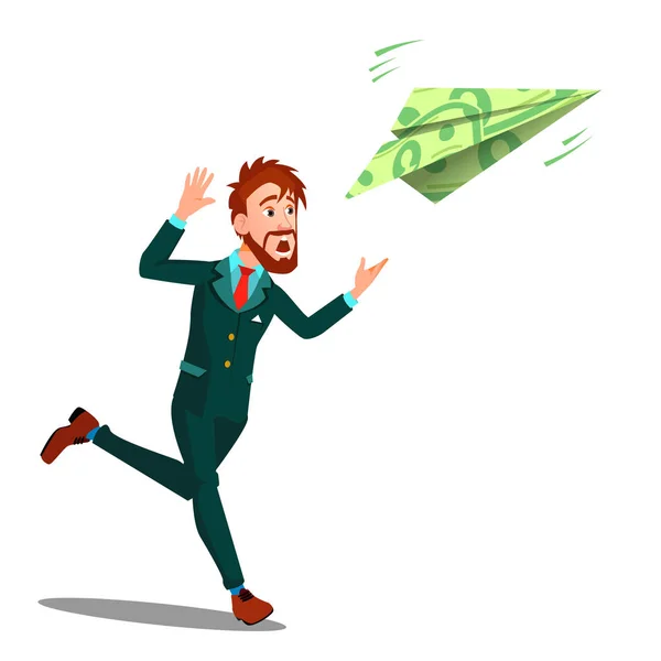 Empresario corriendo por dinero volando lejos Vector. Ilustración aislada — Vector de stock