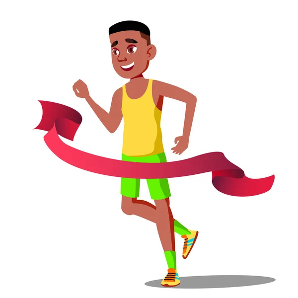 Läufertyp Bei Wettbewerben Überquert Die Ziellinie Mit Schleifenvektor Illustration — Stockvektor