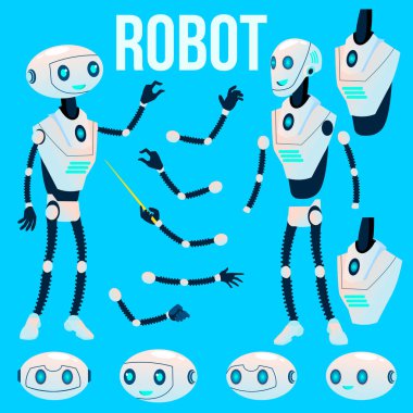 Robot vektör. Animasyon oluşturma küme. Fütüristik mekanizması teknoloji Robot yardımcı. Animasyonlu yapay zeka. Web tasarım. İzole illüstrasyon
