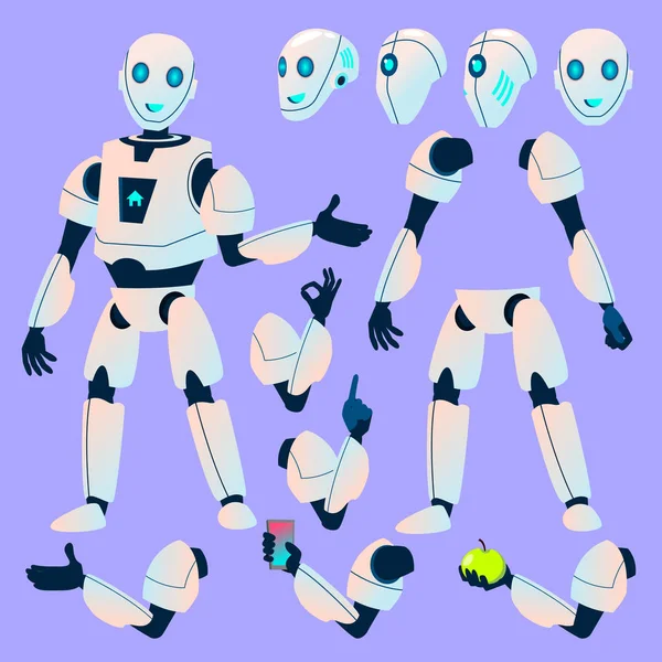 Roboter-Helfer-Vektor. Animationsset. moderner Roboter. Client, Kundendienst Chat Bot. Kopf, Gesten. animierte künstliche Intelligenz. ai Maschine für Banner, Web-Design. Illustration — Stockvektor