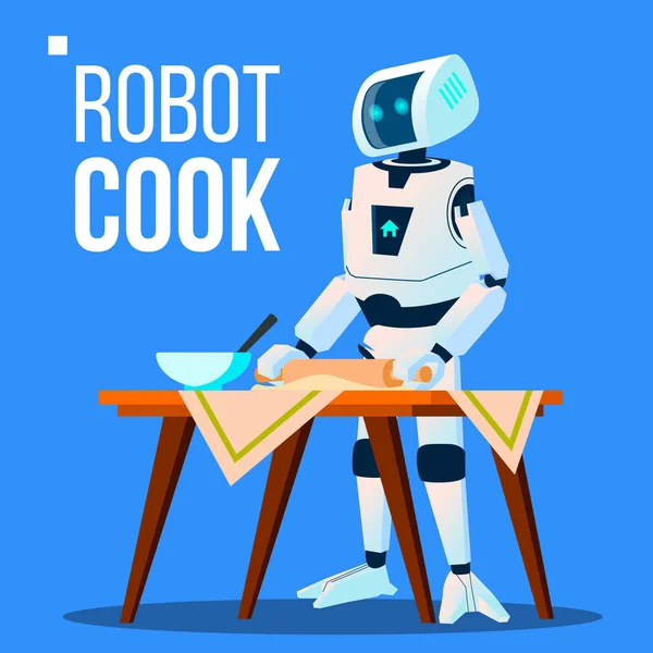 Robot Cook Cottura Vettore di cibo. Illustrazione isolata — Vettoriale Stock