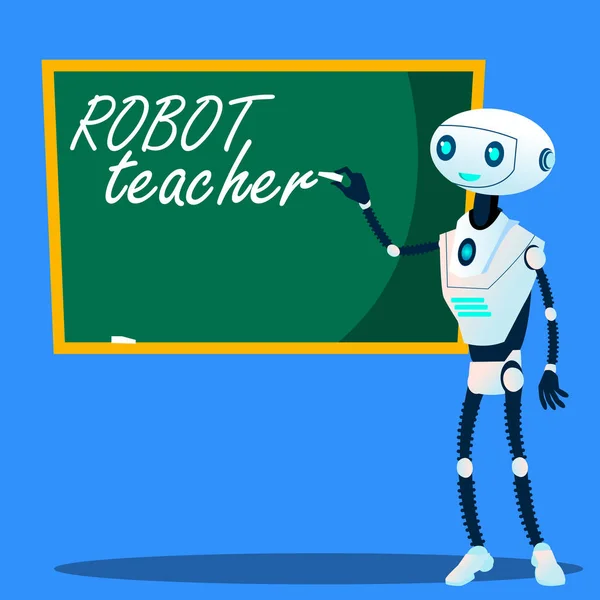 Robot Teacher escribe en Blackboard Vector. Ilustración aislada — Vector de stock