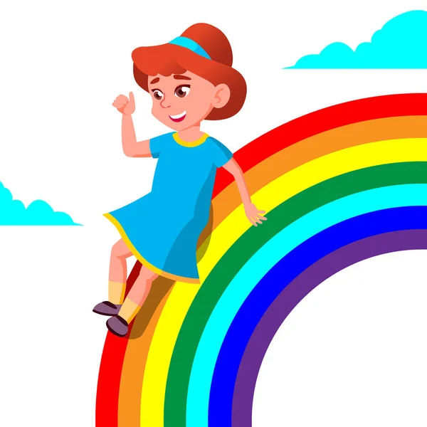 Šťastné dítě dívka valily Rainbow vektoru. Ilustrace — Stockový vektor