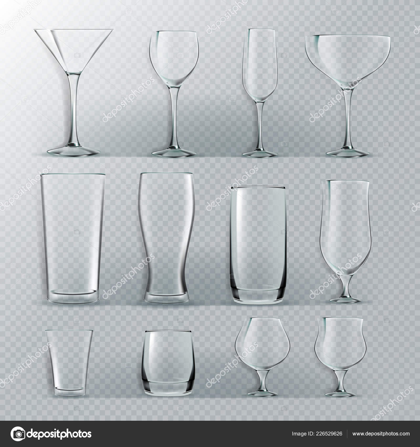 Types of Bar Glasses. Set of Alcohol Glassware Stock Vector