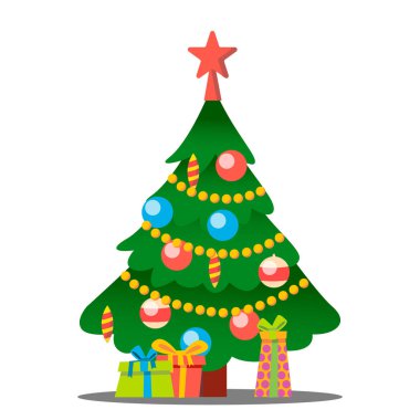 Hediyeler vektör ile Noel ağacı. Mutlu Noeller ve mutlu yeni yıl. İzole illüstrasyon