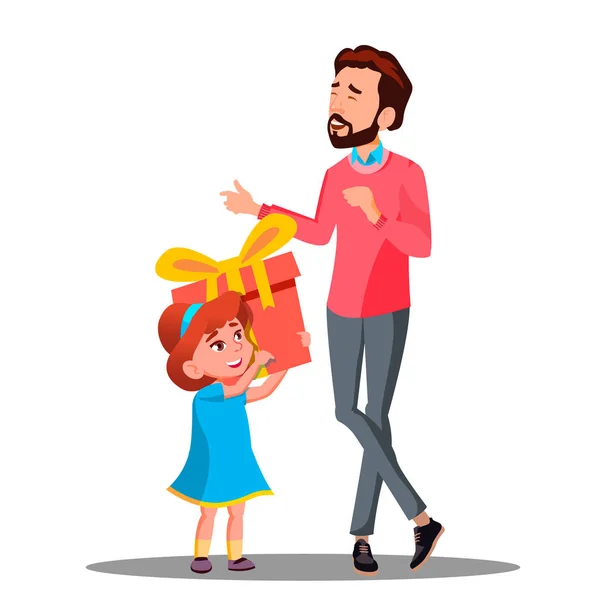 La pequeña hija le da un regalo a papá Vector. Ilustración aislada — Archivo Imágenes Vectoriales