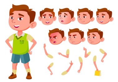 Çocuk, çocuk, çocuk, Genç vektör. Küçük. Komik. Junior. Dost canlısı. Duygular, çeşitli hareketler karşısında. Animasyon oluşturma küme. Düz çizgi film karakteri illüstrasyon izole