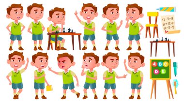 Çocuk Anaokulu çocuk Set vektör teşkil etmektedir. Okul öncesi. Genç kişi. Neşeli. Web, broşür, afiş tasarımı için. İllüstrasyon izole karikatür