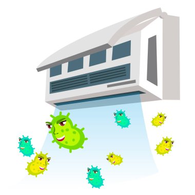 Alerjik Klima vektör uçan bakteri için. İllüstrasyon izole karikatür