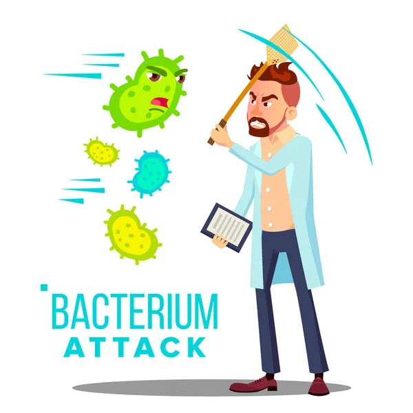 Доктор відображає вектор атаки бактерій. ізольовані мультфільми ілюстрації — стоковий вектор